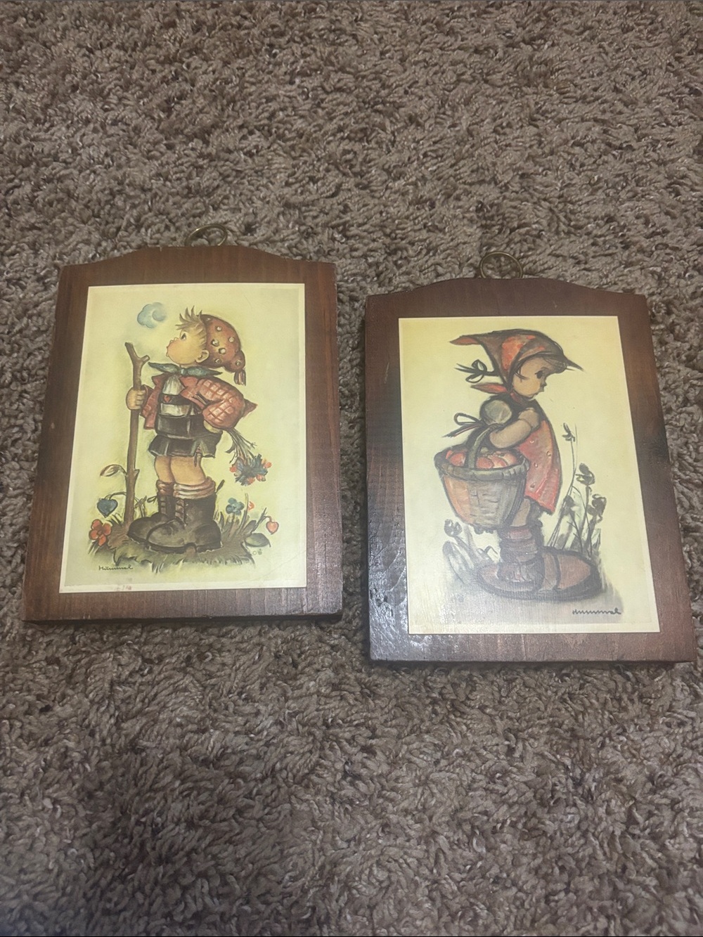 Vintage Boy and Girl Hummel Wooden Wall Plaques